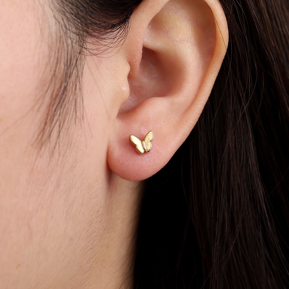 Náušnice mini motýlci 6mm, pozlacené