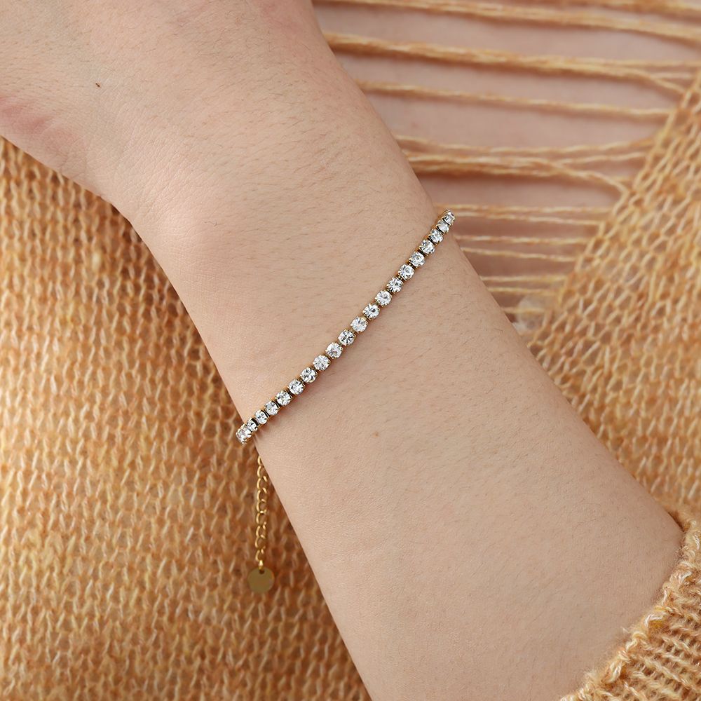 Pozlacený tenisový náramek s krystaly