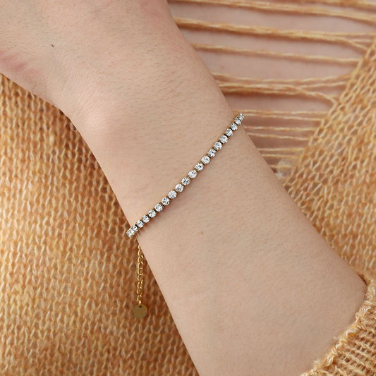 Pozlacený tenisový náramek s krystaly