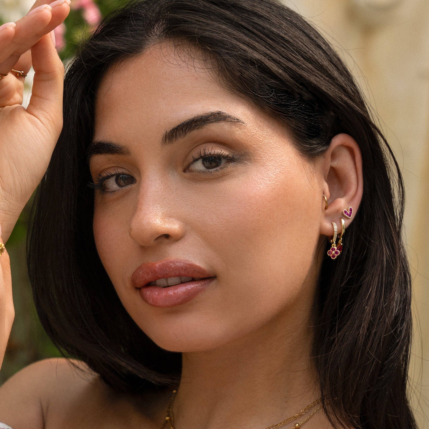 Náušnice srdíčka Bold Heart, fuchsie, pozlacené