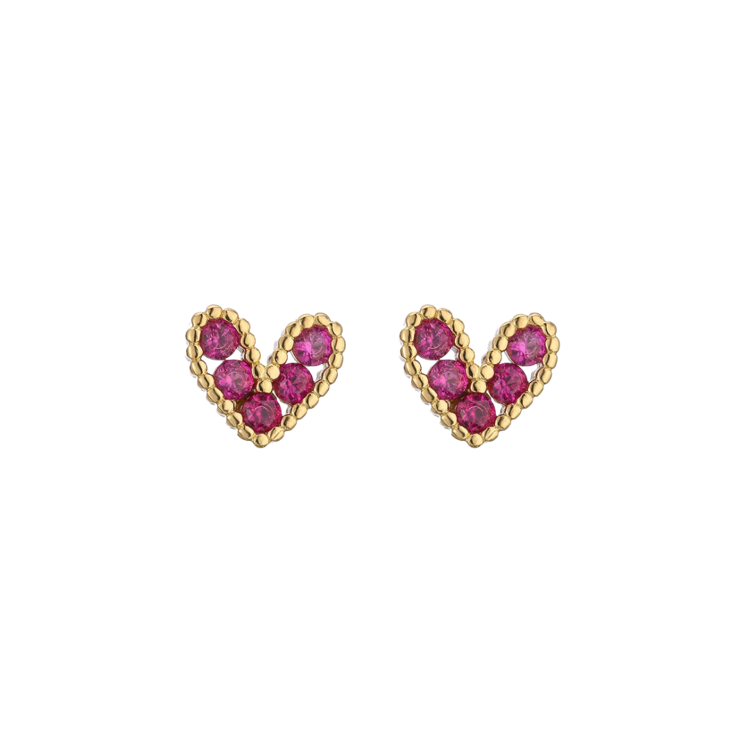 Náušnice srdíčka Bold Heart, fuchsie, pozlacené