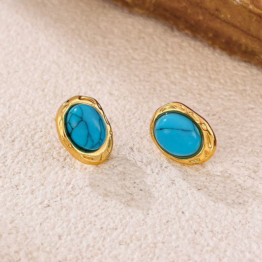 Blue chic – pozlacené náušnice s tyrkysovým kamenem