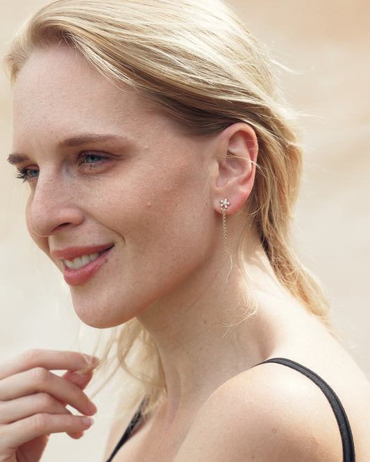 Stříbrné květinové náušnice s perlou – Sakura spirit, pozlacené