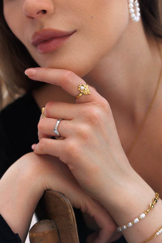 Prsten s perlou Floréa, pozlacený