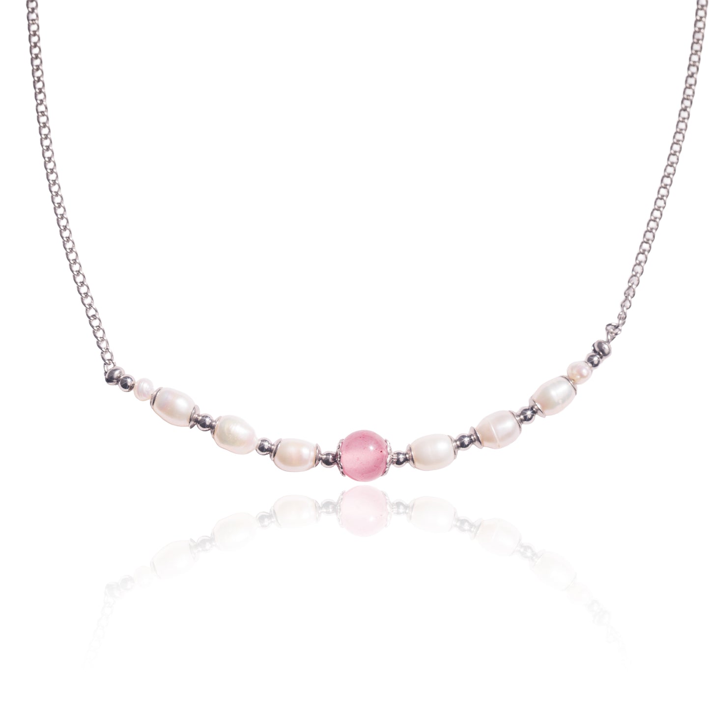 Náhrdelník Pink Energy – říční perly & růžový chalcedon