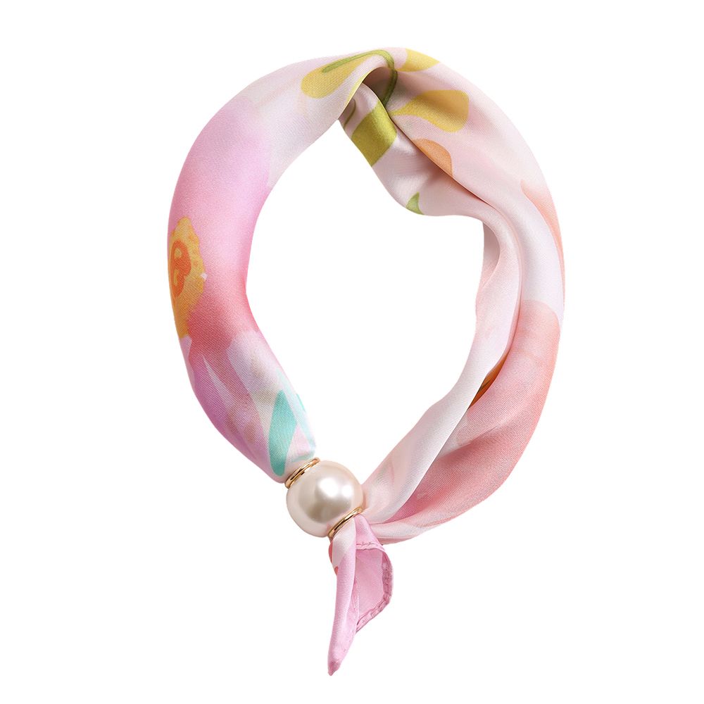 Růžový šátek s perlou a listovým vzorem | Pink Leaf