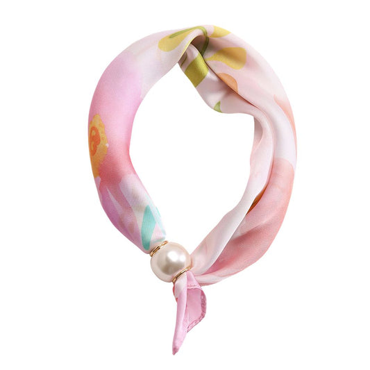 Růžový šátek s perlou a listovým vzorem | Pink Leaf
