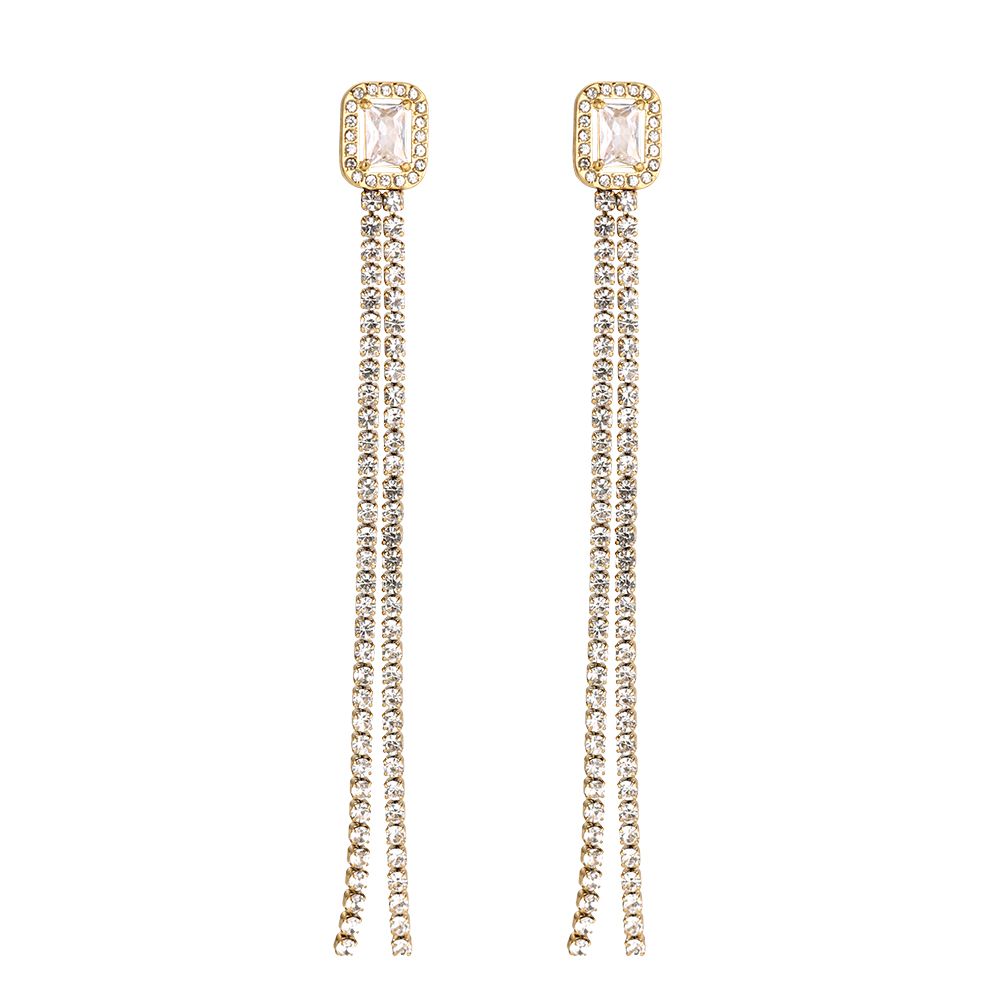 Pozlacené dlouhé náušnice s krystaly – Spotlight Queen
