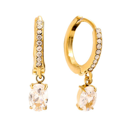 Náušnice kroužky s oválným krystalkem, pozlacené