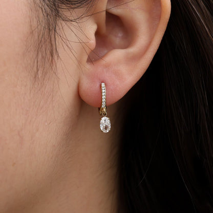 Náušnice kroužky s oválným krystalkem, pozlacené