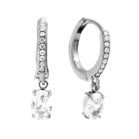 Náušnice kroužky s oválným krystalkem, chirurgická ocel