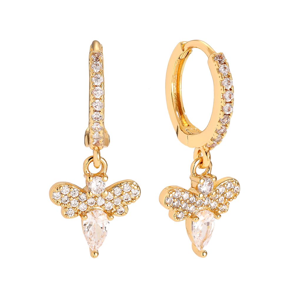 Náušnice vážka zdobené krystaly, pozlacené