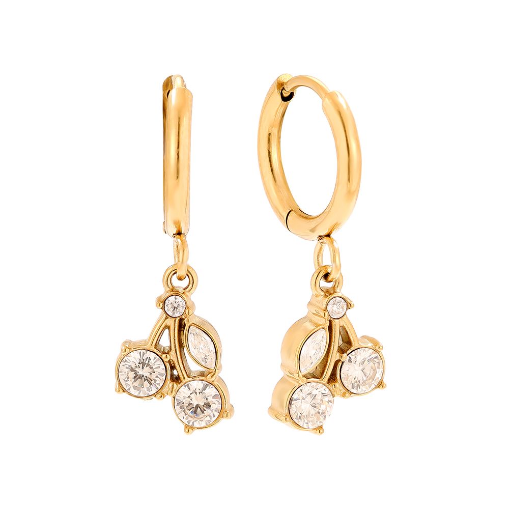 Náušnice třešničky s krystalky Cherry flirt, pozlacené