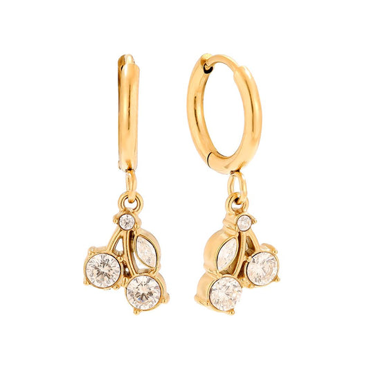 Náušnice třešničky s krystalky Cherry flirt, pozlacené