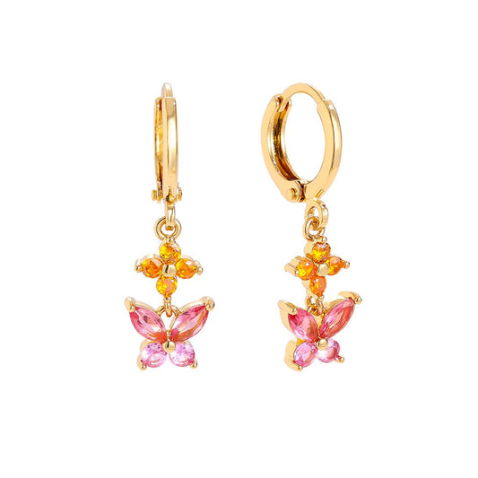 Náušnice Butterfly Bloom s růžovými a oranžovými krystaly