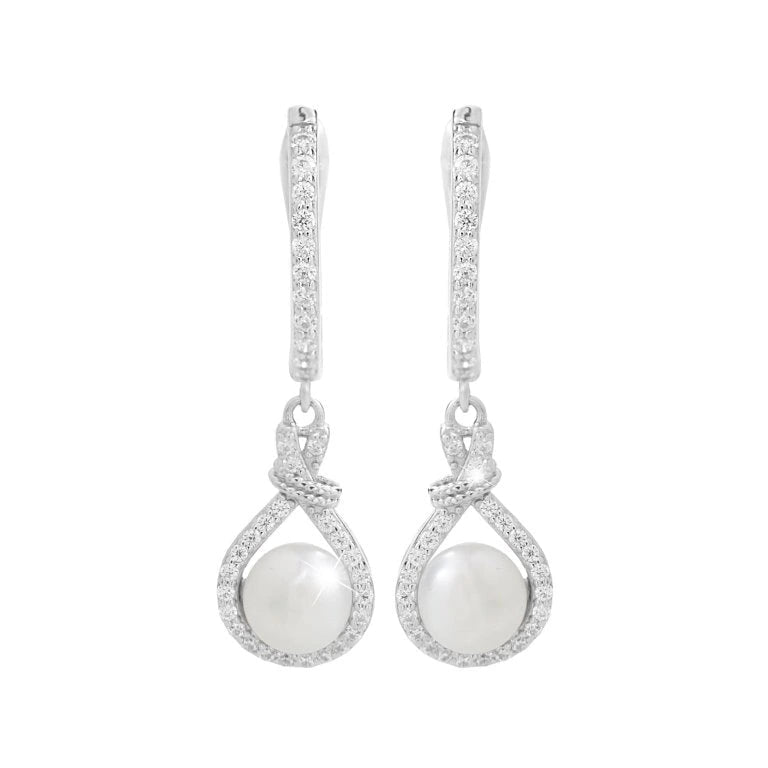 Stříbrné náušnice se sladkovodní perlou a zirkony – Eternal Grace