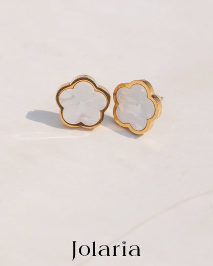 Náušnice Clover bílé, pozlacené 18k zlatem