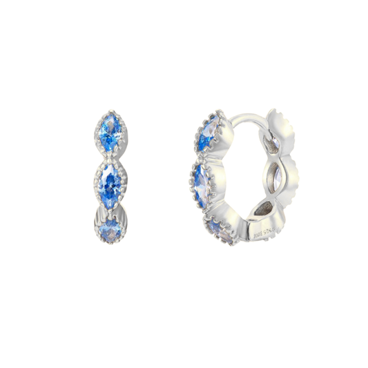 Stříbrné kruhové náušnice s modrými kameny – Ocean Spark