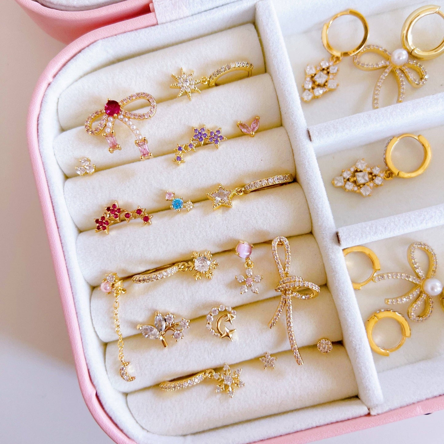 Stříbrné náušnice Celestia s růženínem a měsíčky