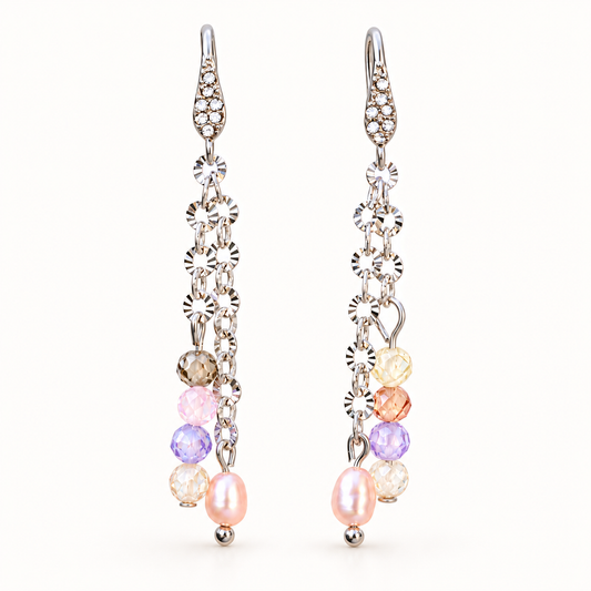 Náušnice s říční perlou a zirkoniemi | Pastel Drops