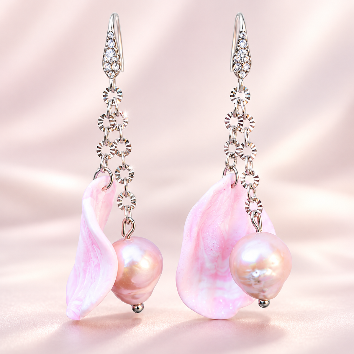 Růžové náušnice s pravou říční perlou | Pearl Bloom