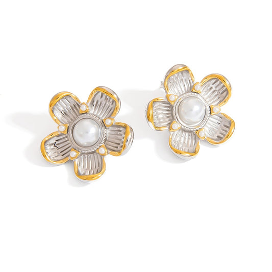 Náušnice kytičky Fleur Royale, pozlacené s perlou