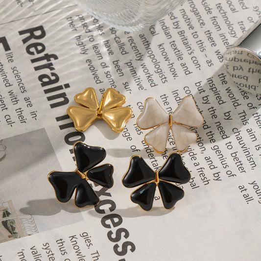 Náušnice černé mašličky Belle bow, pozlacené