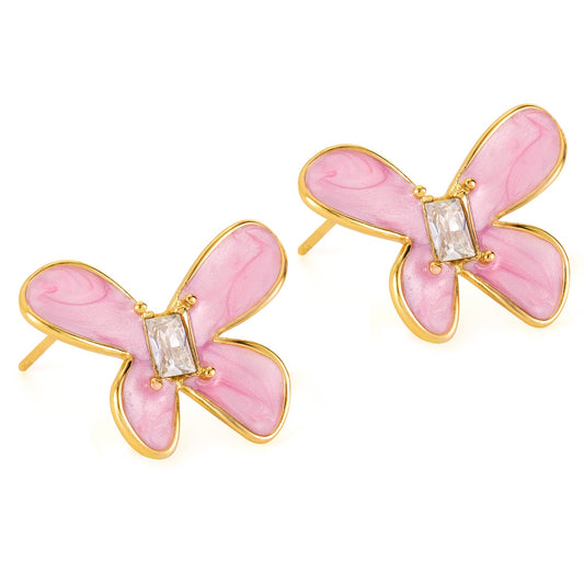 Náušnice růžoví motýlci