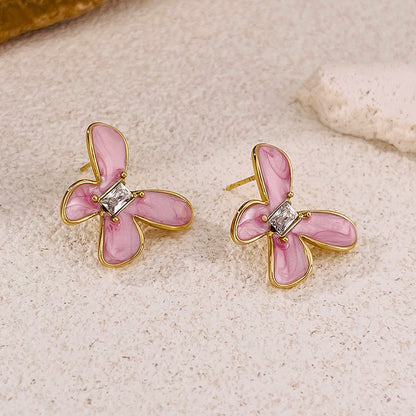 Náušnice růžoví motýlci