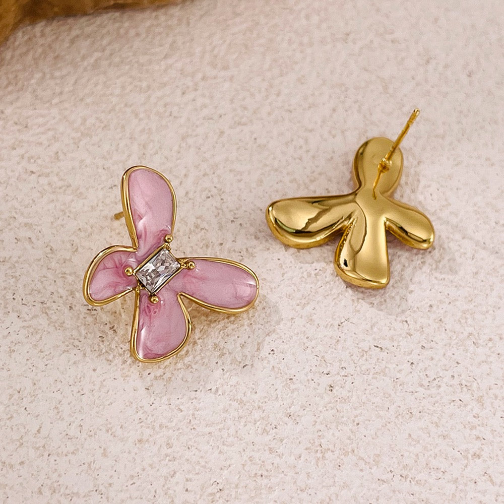 Náušnice růžoví motýlci