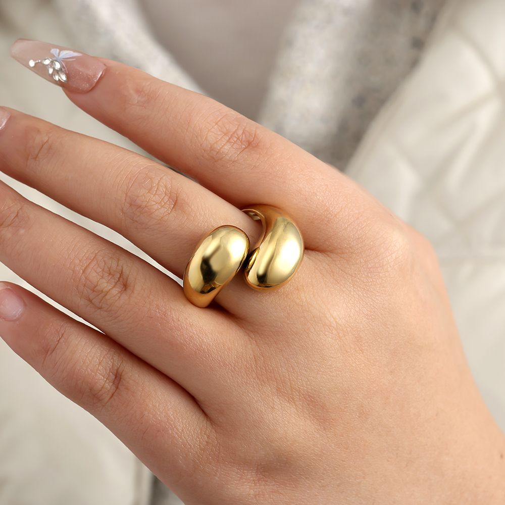 Chunky prsten dvě kapky, pozlacený