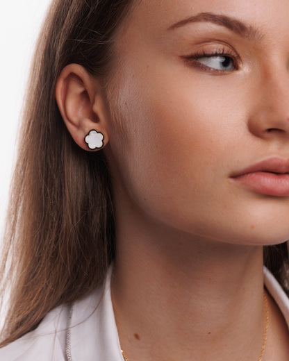 Náušnice Clover bílé, pozlacené 18k zlatem