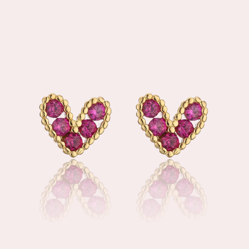Náušnice srdíčka Bold Heart, fuchsie, pozlacené