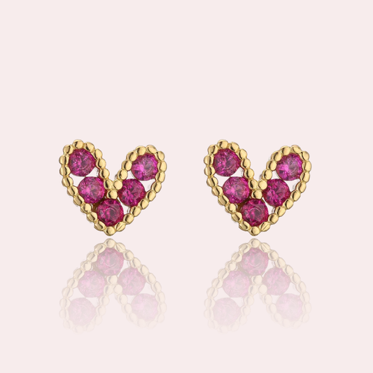 Náušnice srdíčka Bold Heart, fuchsie, pozlacené