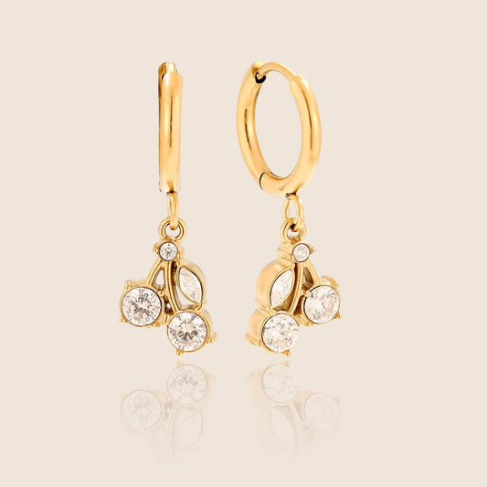Náušnice třešničky s krystalky Cherry flirt, pozlacené