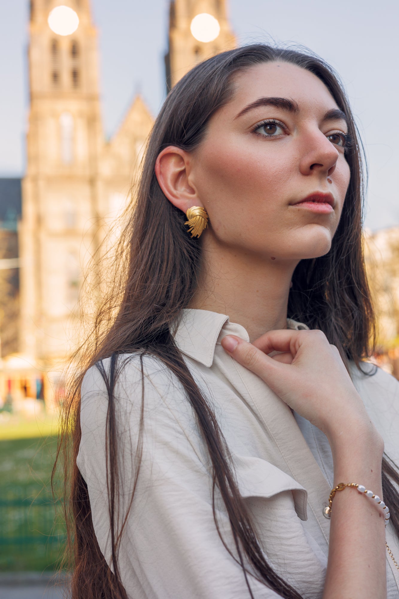 Náušnice s paprsky Sunburst, pozlacené