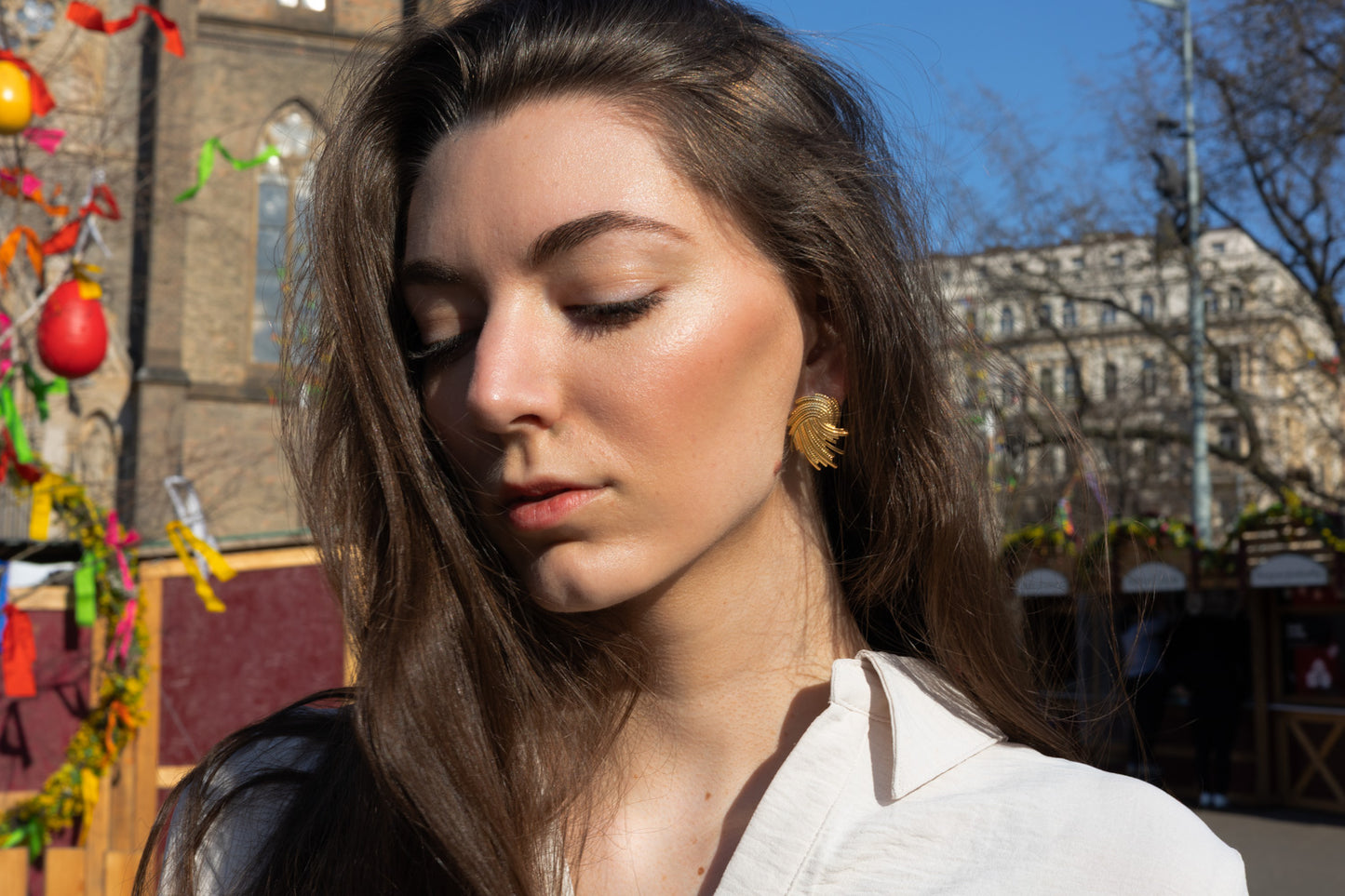 Náušnice s paprsky Sunburst, pozlacené