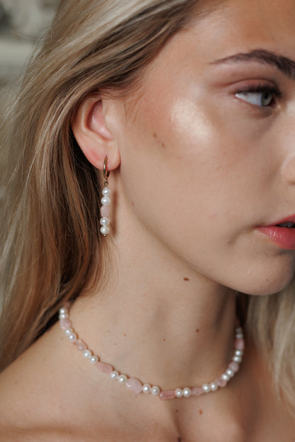 Náušnice Heartlight - říční perly a růženín