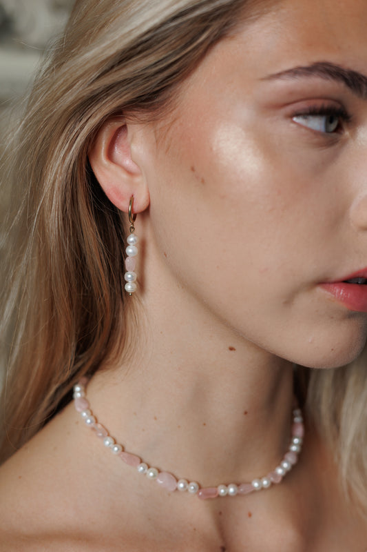 Náušnice Heartlight - říční perly a růženín