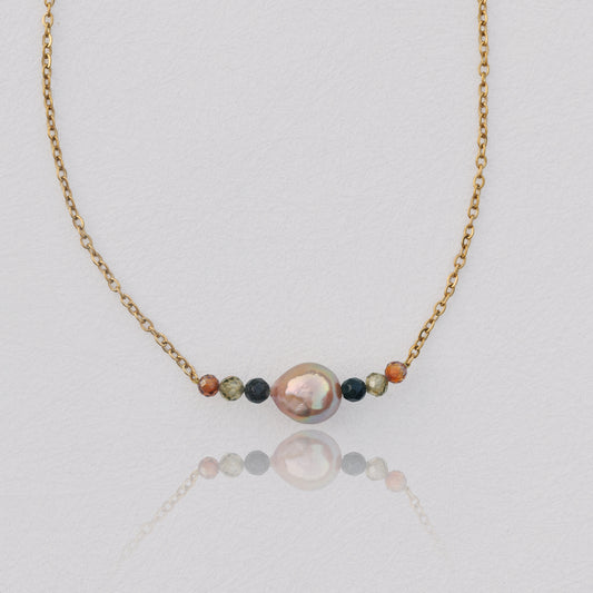 Náhrdelník s říční perlou, achátem a zirkoniemi | Ember Pearl