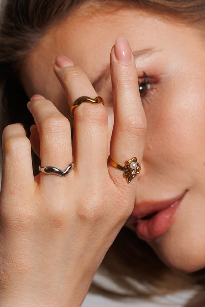 Prsten Fluid, pozlacený