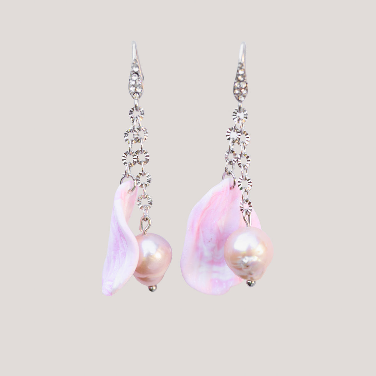 Růžové náušnice s pravou říční perlou | Pearl Bloom