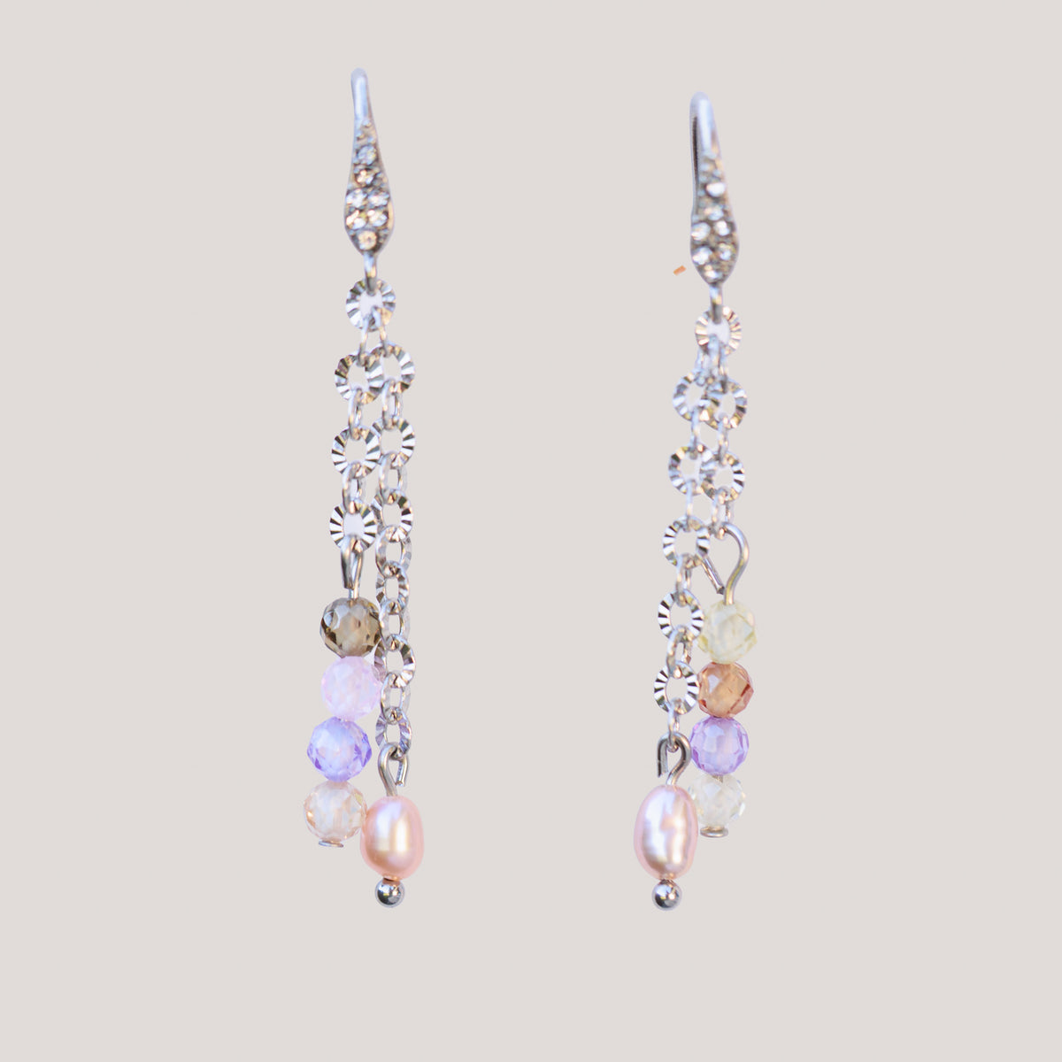Náušnice s říční perlou a zirkoniemi | Pastel Drops
