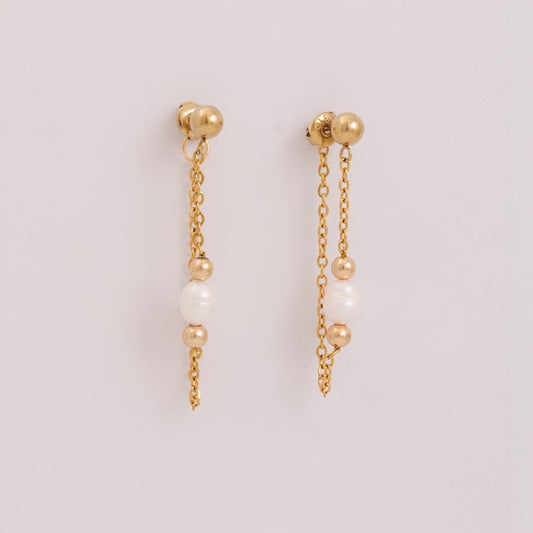 Náušnice s řetízkem a říční perlou Magnetic Energy