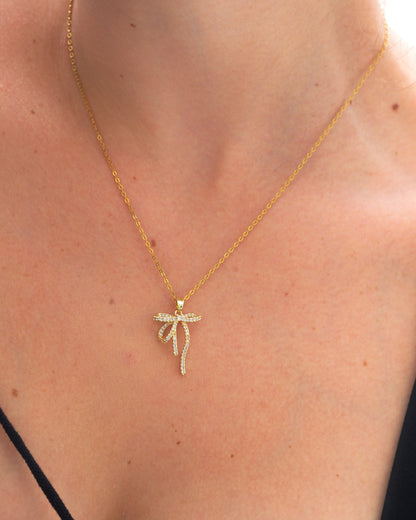 Náhrdelník Coquette s mašličkou, pozlacený