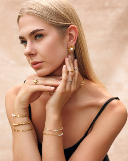 Náušnice Slunce s perlou, pozlacené 18k zlatem