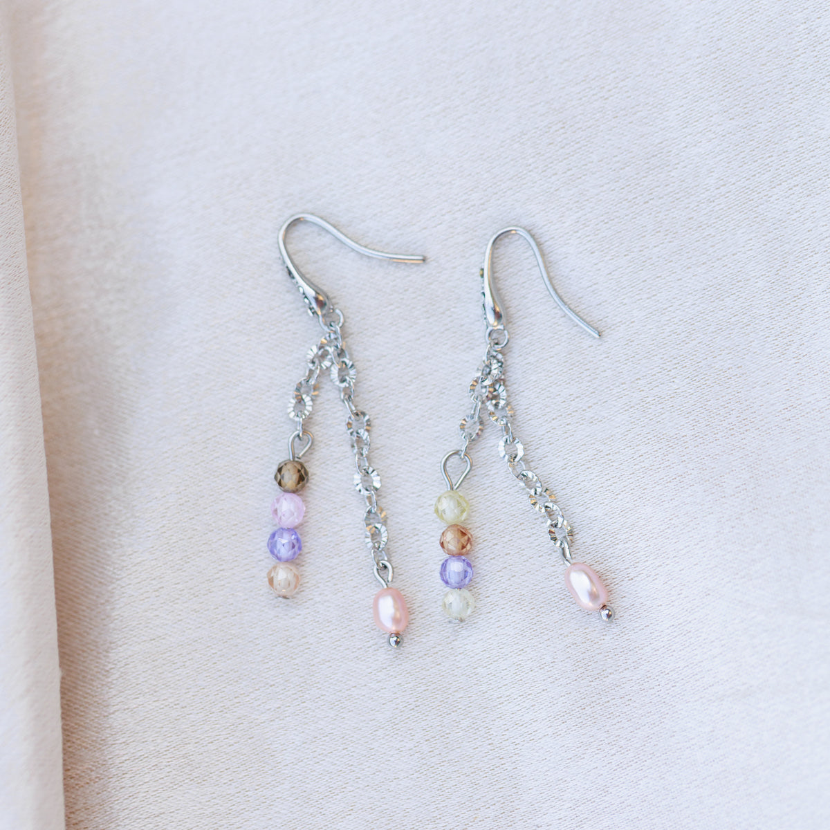 Náušnice s říční perlou a zirkoniemi | Pastel Drops