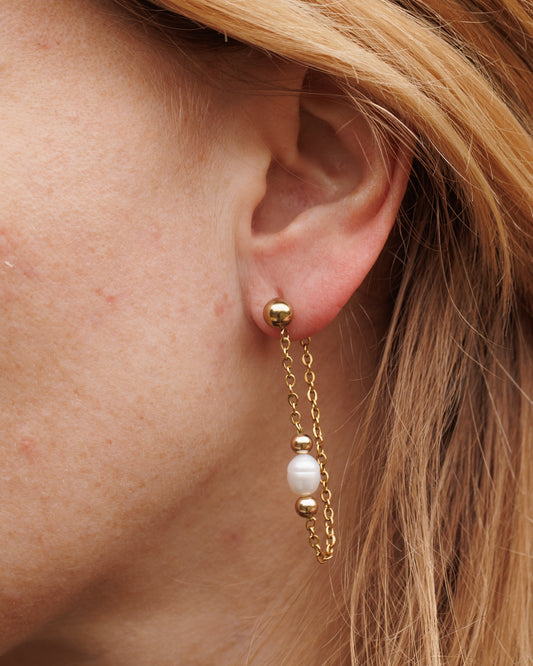 Náušnice s řetízkem a říční perlou Magnetic Energy