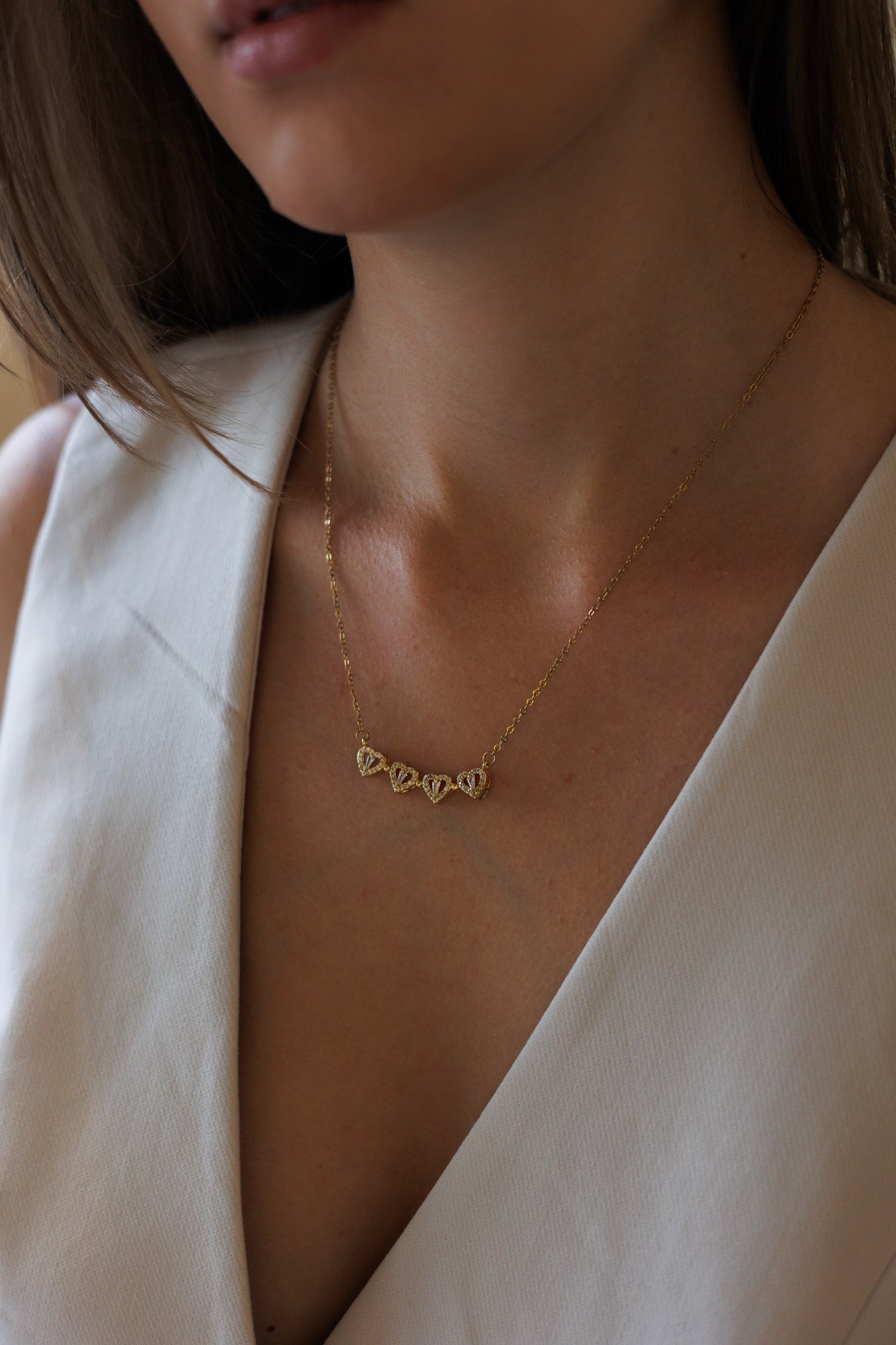 Květinový náhrdelník čtyřlístek, pozlacený