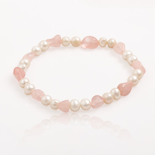 Náramek Heart Harmony - říční perly a růžový křemen